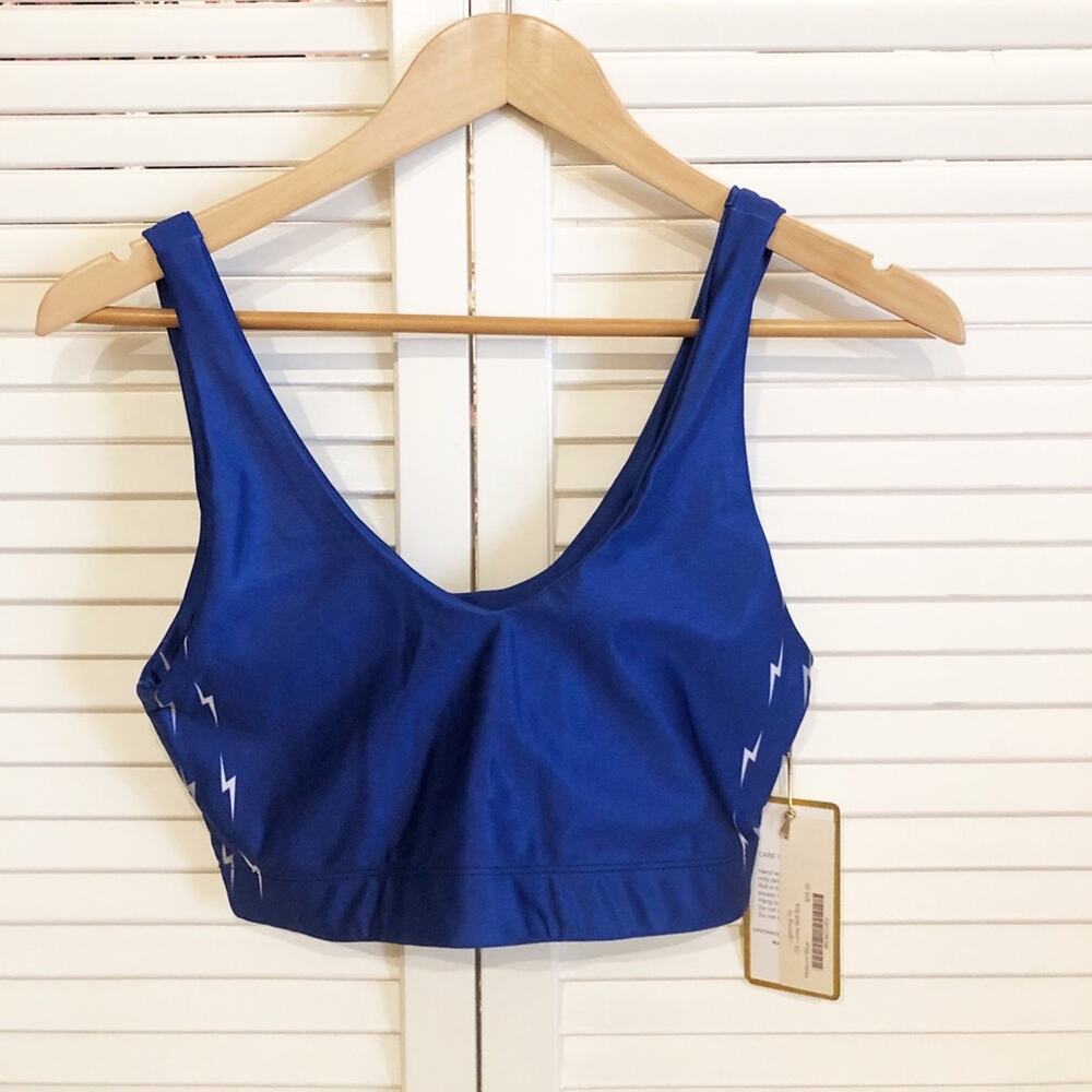 NWT Goldsheep Lightning Fit Lucky Bolt Blue Sports Bra Medium